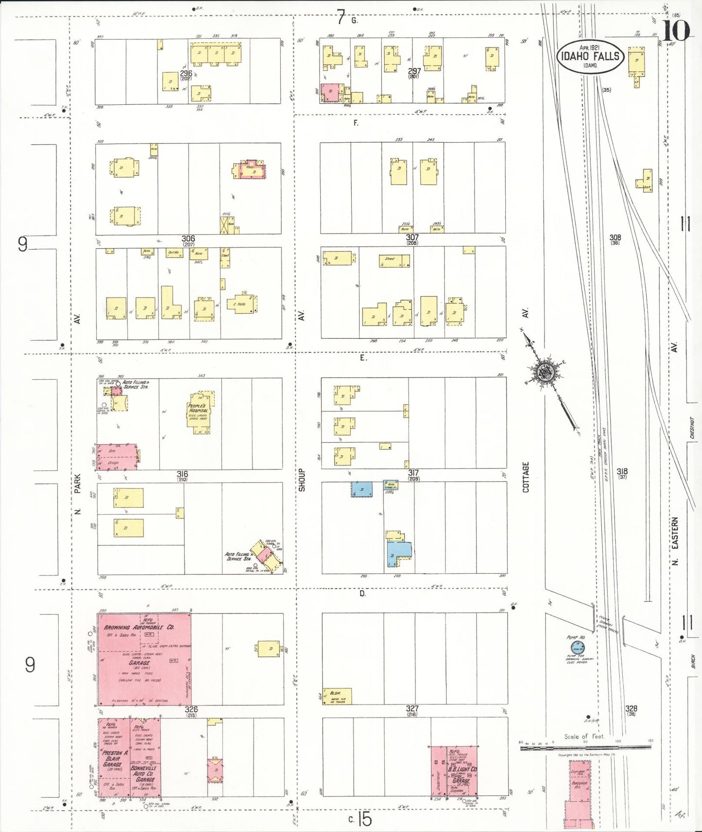 Sanborn Fire Insurance Map from Idaho Falls, Bonneville County, Idaho (1921), Sheet #0010 - Historic Sanborn Fire Insurance Map Print, vintage old map wall art, antique decor, genealogy gift, Idaho Idaho map