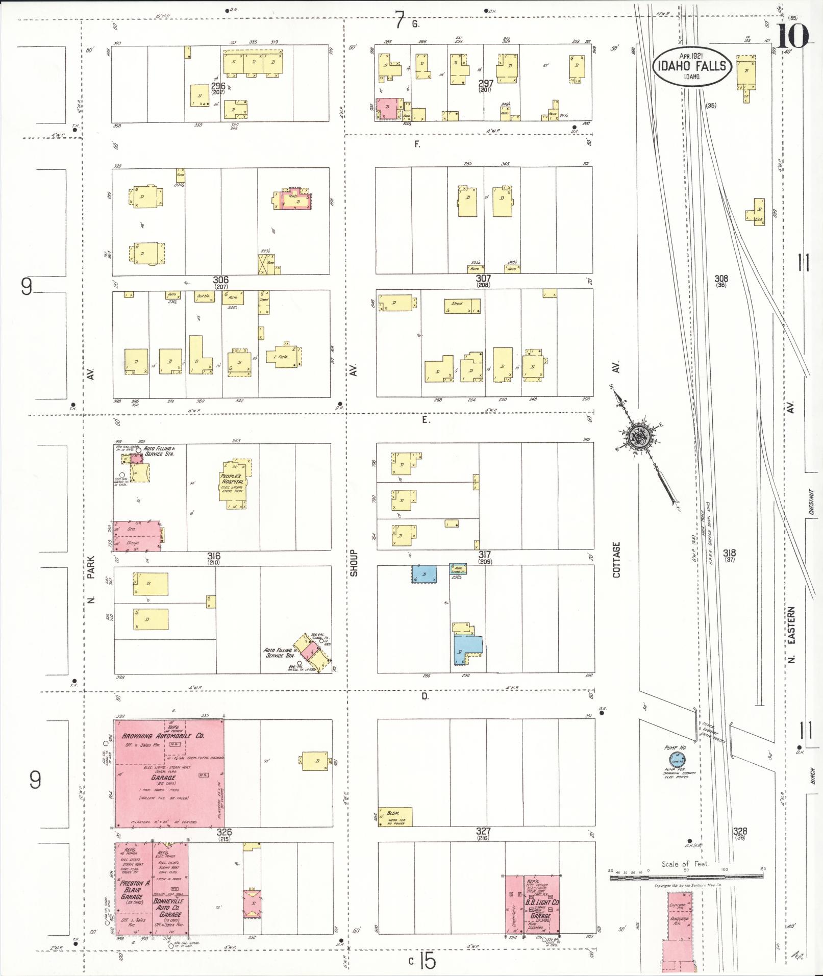 Sanborn Fire Insurance Map from Idaho Falls, Bonneville County, Idaho (1921), Sheet #0010 - Historic Sanborn Fire Insurance Map Print, vintage old map wall art, antique decor, genealogy gift, Idaho Idaho map