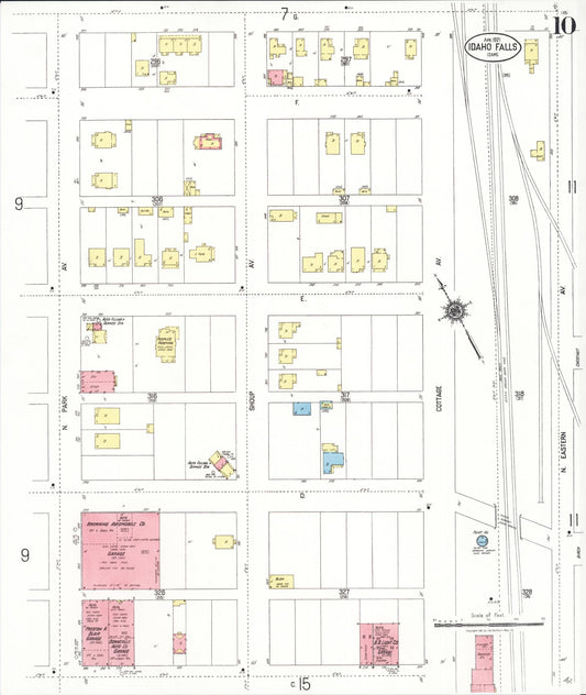 Sanborn Fire Insurance Map from Idaho Falls, Bonneville County, Idaho (1921), Sheet #0010 - Historic Sanborn Fire Insurance Map Print, vintage old map wall art, antique decor, genealogy gift, Idaho Idaho map