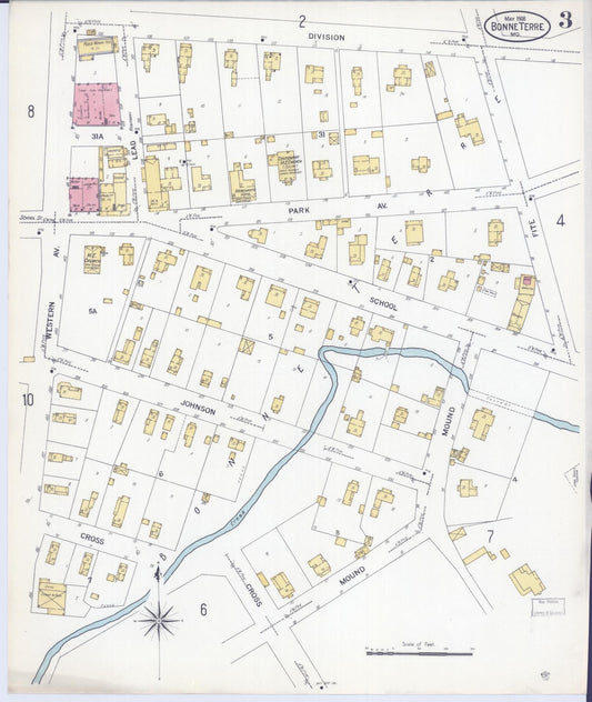 Sanborn Fire Insurance Map from Bonne Terre, Saint Francois County, Missouri (1908), Sheet #0003 - Historic Sanborn Fire Insurance Map Print, vintage old map wall art, antique decor, genealogy gift, Missouri Missouri map