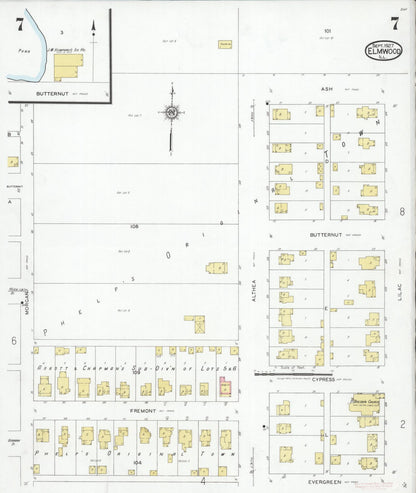 Sanborn Fire Insurance Map from Elmwood, Peoria County, Illinois (1927), Sheet #0007 - Historic Sanborn Fire Insurance Map Print, vintage old map wall art, antique decor, genealogy gift, Illinois Illinois map