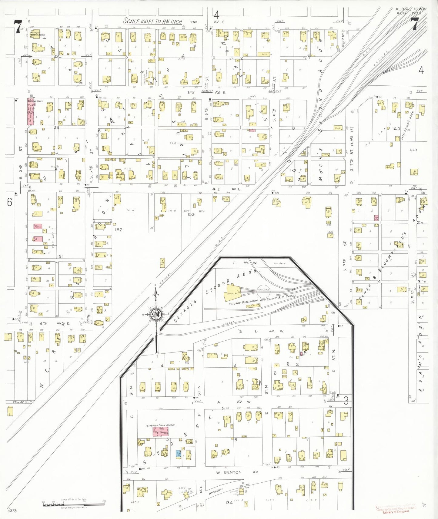 Sanborn Fire Insurance Map from Albia, Monroe County, Iowa (1933), Sheet #0007 - Historic Sanborn Fire Insurance Map Print