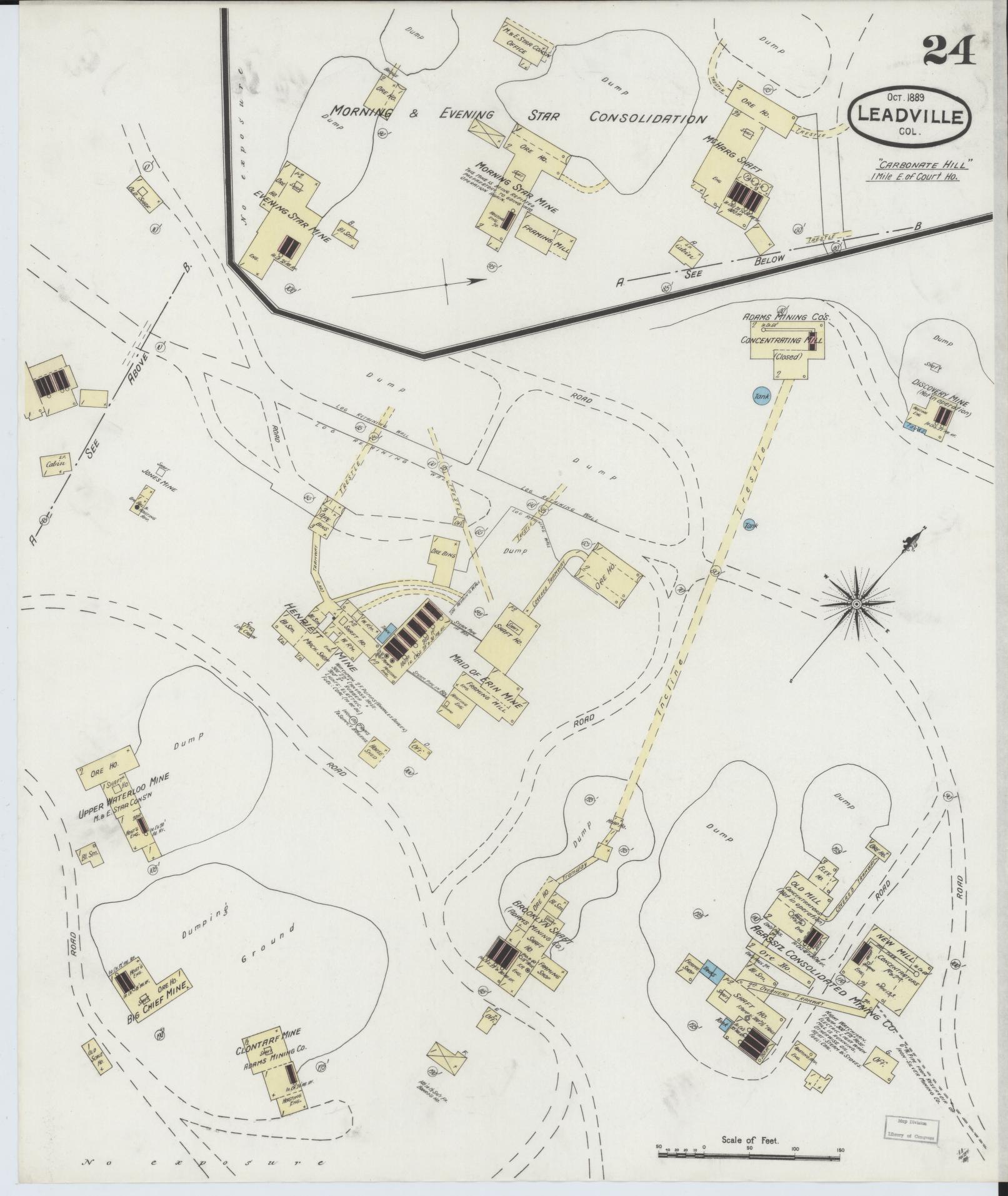 Sanborn Fire Insurance Map from Leadville, Lake County, Colorado (1889), Sheet #0024 - Historic Sanborn Fire Insurance Map Print, vintage old map wall art, antique decor, genealogy gift, Colorado Colorado map