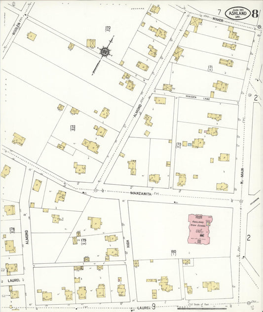 Sanborn Fire Insurance Map from Ashland, Jackson County, Oregon (1911), Sheet #0008 - Historic Sanborn Fire Insurance Map Print, vintage old map wall art, antique decor, genealogy gift, Oregon Oregon map