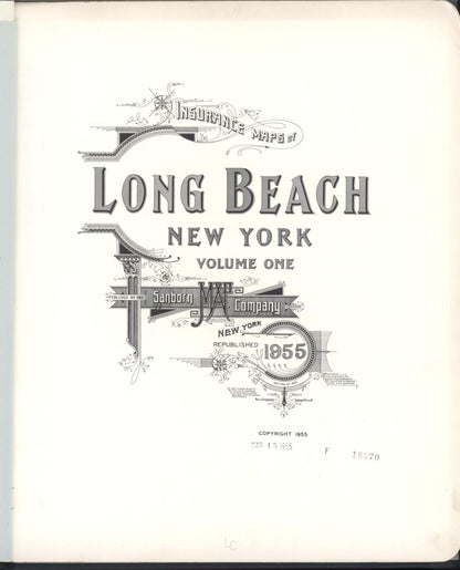 Sanborn Fire Insurance Map from Long Beach, Nassau County, New York (1955), Sheet #0001 - Historic Sanborn Fire Insurance Map Print, vintage old map wall art, antique decor, genealogy gift, New York New York map