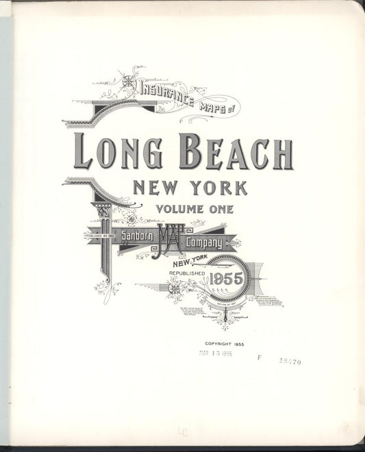 Sanborn Fire Insurance Map from Long Beach, Nassau County, New York (1955), Sheet #0001 - Historic Sanborn Fire Insurance Map Print, vintage old map wall art, antique decor, genealogy gift, New York New York map