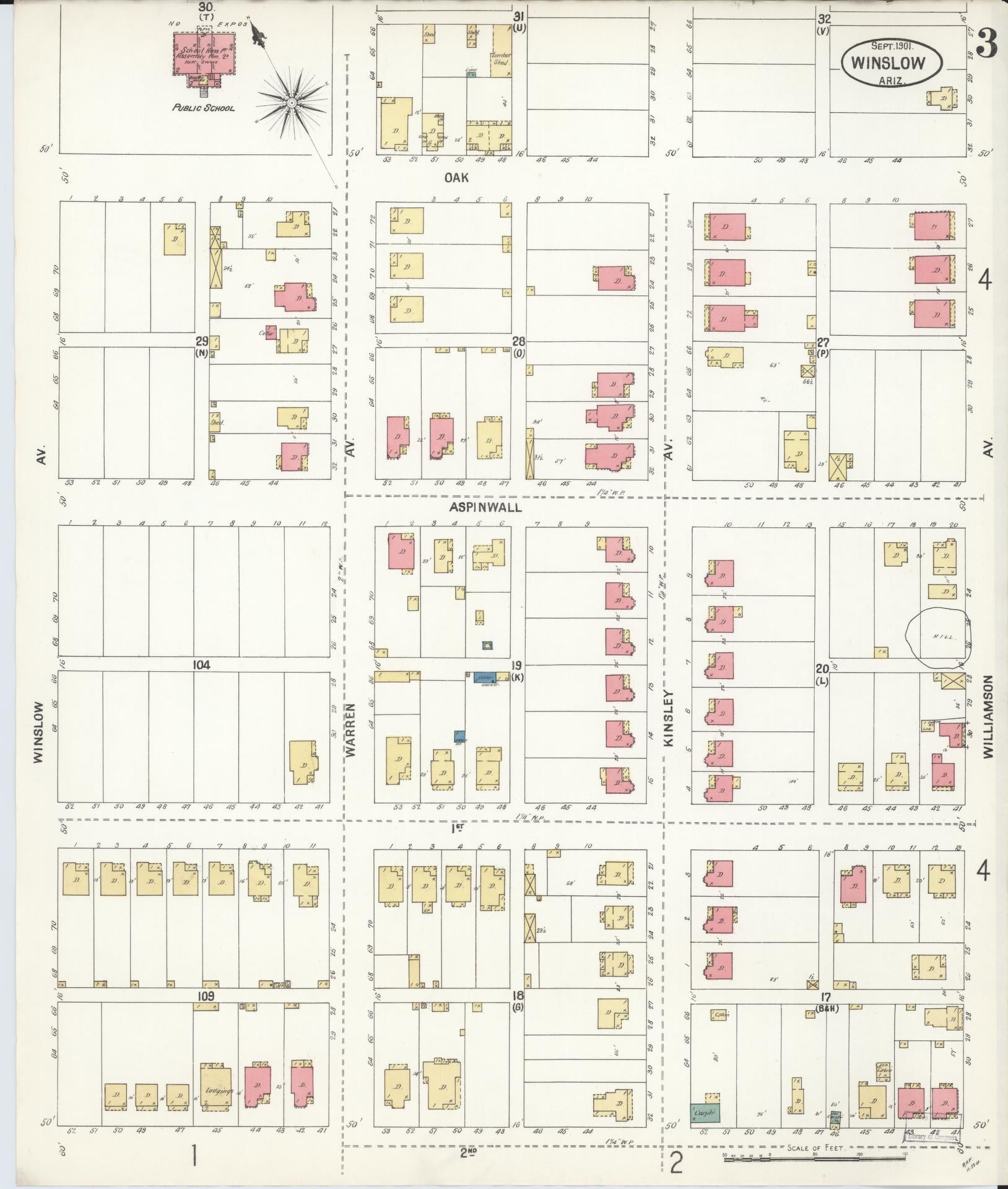 Sanborn Fire Insurance Map from Winslow, Navajo County, Arizona (1901), Sheet #0003 - Historic Sanborn Fire Insurance Map Print, vintage old map wall art, antique decor, genealogy gift, Arizona Arizona map