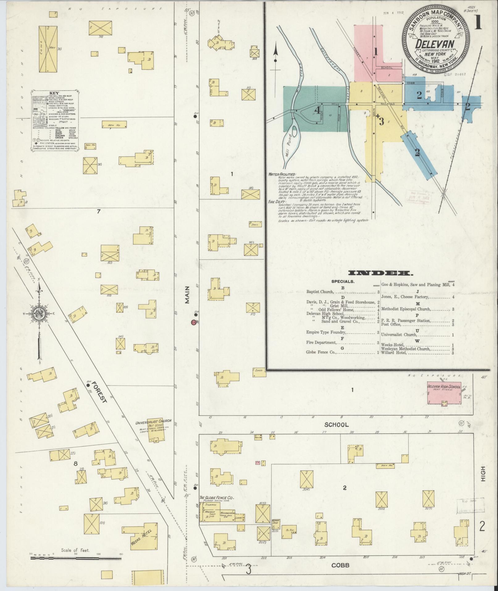 Sanborn Fire Insurance Map from Delevan, Cattaraugus County, New York. (1912) – Historic Sanborn Fire Insurance Map Print