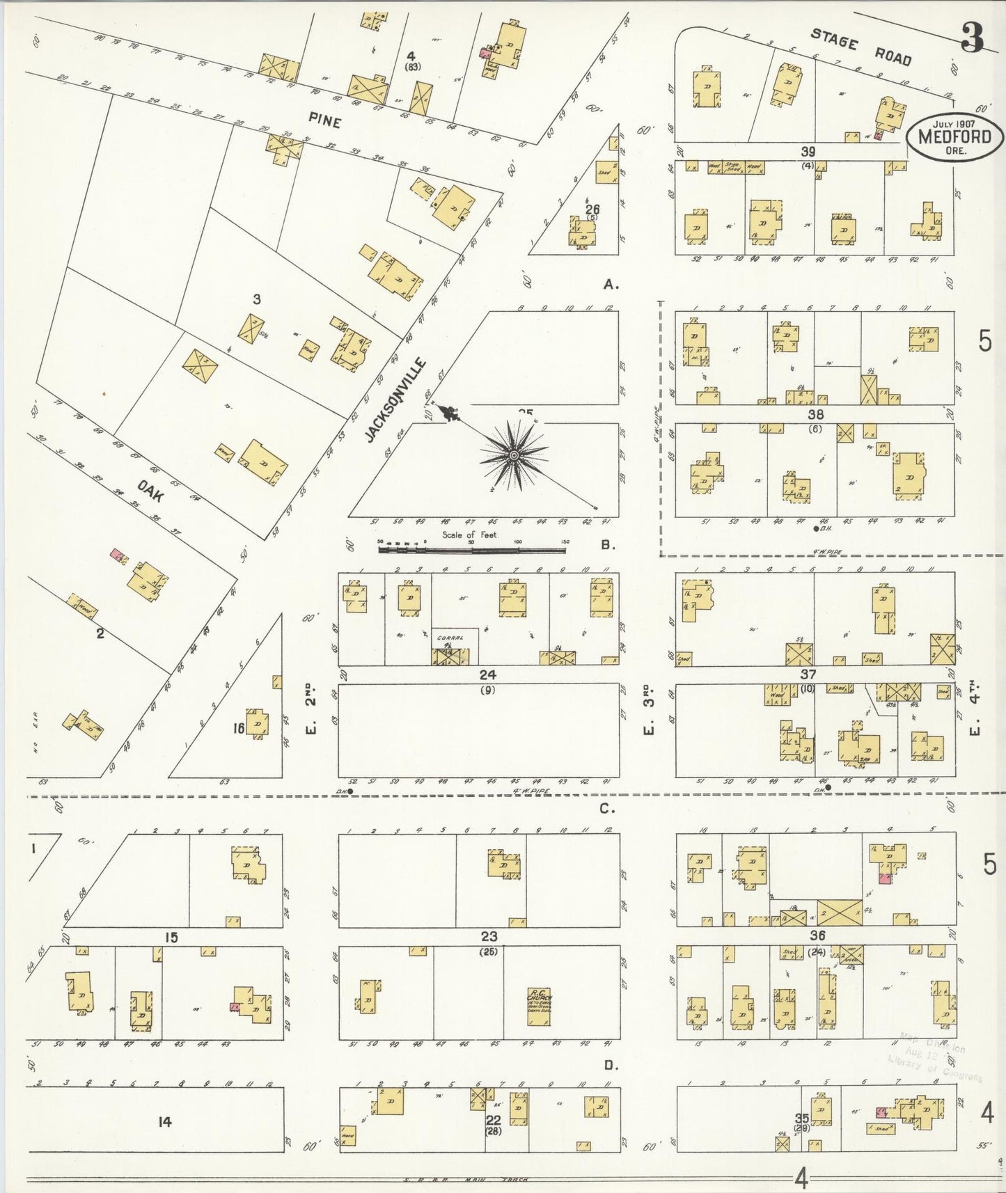 Sanborn Fire Insurance Map from Medford, Jackson County, Oregon (1907), Sheet #0003 - Complete Map Set gallery image, historic Sanborn map, vintage wall art, Oregon Oregon
