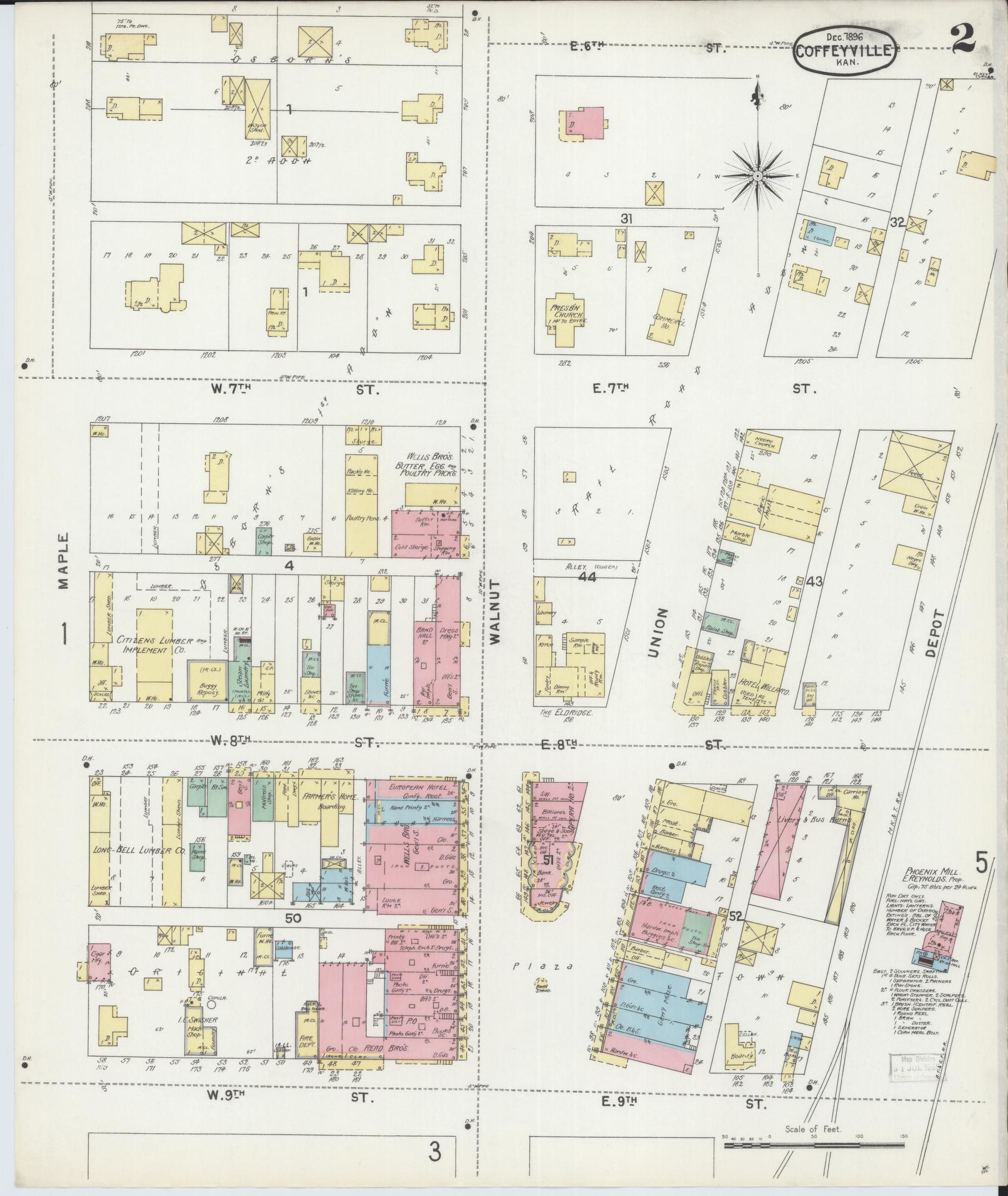 Sanborn Fire Insurance Map from Coffeyville, Montgomery County, Kansas (1896), Sheet #0002 - Historic Sanborn Fire Insurance Map Print, vintage old map wall art, antique decor, genealogy gift, Kansas Kansas map