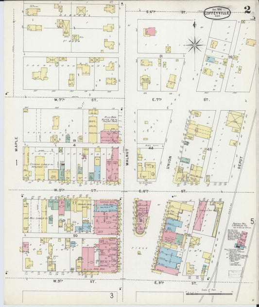Sanborn Fire Insurance Map from Coffeyville, Montgomery County, Kansas (1896), Sheet #0002 - Historic Sanborn Fire Insurance Map Print, vintage old map wall art, antique decor, genealogy gift, Kansas Kansas map
