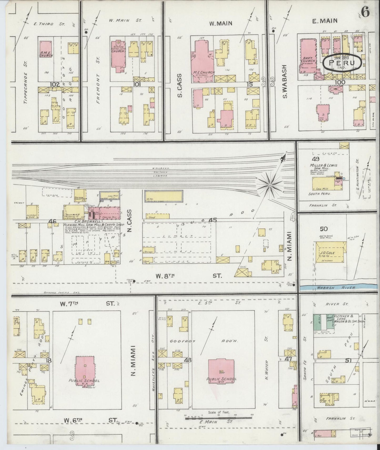 Sanborn Fire Insurance Map from Peru, Miami County, Indiana (1893), Sheet #0006 - Complete Map Set gallery image, historic Sanborn map, vintage wall art, Indiana Indiana