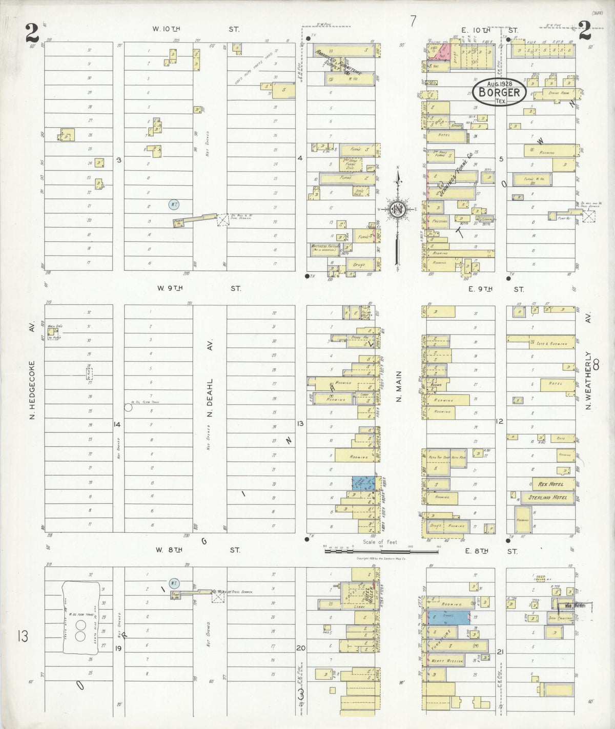Sanborn Fire Insurance Map from Borger, Hutchinson County, Texas (1928), Sheet #0002 - Complete Map Set gallery image, historic Sanborn map, vintage wall art, Texas Texas