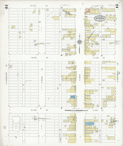 Sanborn Fire Insurance Map from Borger, Hutchinson County, Texas (1928), Sheet #0002 - Complete Map Set gallery image, historic Sanborn map, vintage wall art, Texas Texas