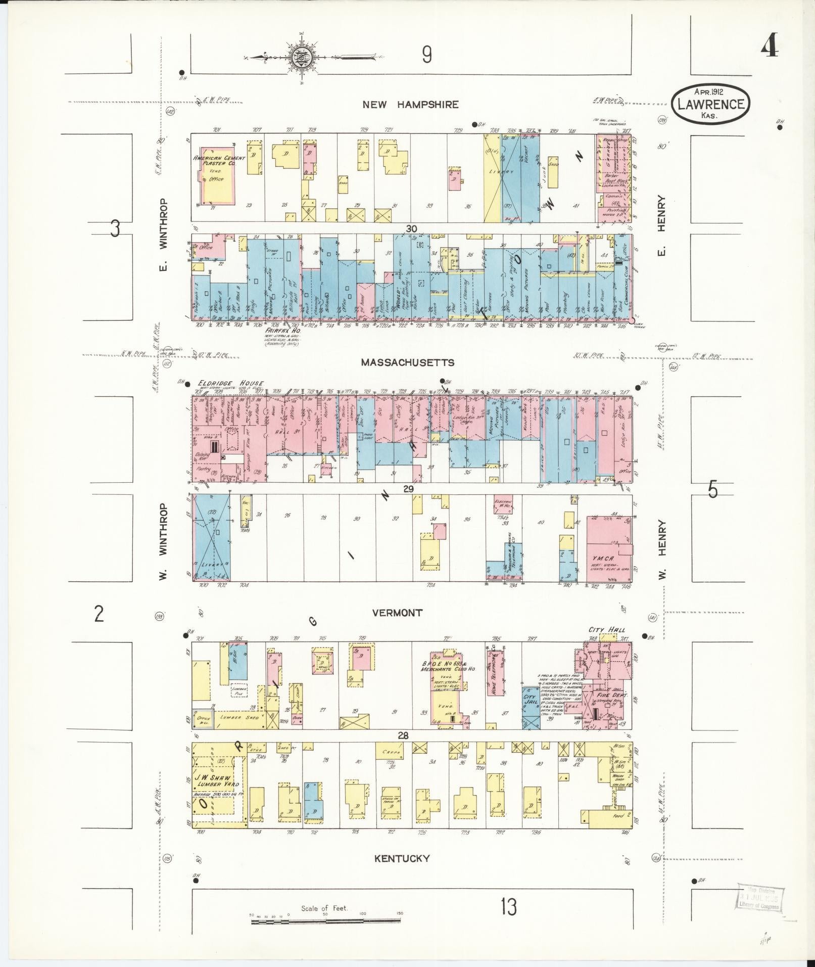 Sanborn Fire Insurance Map from Lawrence, Douglas County, Kansas (1912), Sheet #0004 - Historic Sanborn Fire Insurance Map Print, vintage old map wall art, antique decor, genealogy gift, Kansas Kansas map