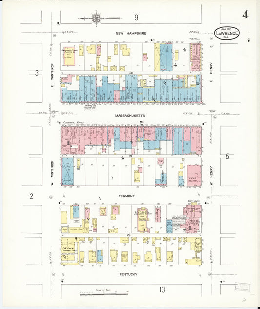 Sanborn Fire Insurance Map from Lawrence, Douglas County, Kansas (1912), Sheet #0004 - Historic Sanborn Fire Insurance Map Print, vintage old map wall art, antique decor, genealogy gift, Kansas Kansas map
