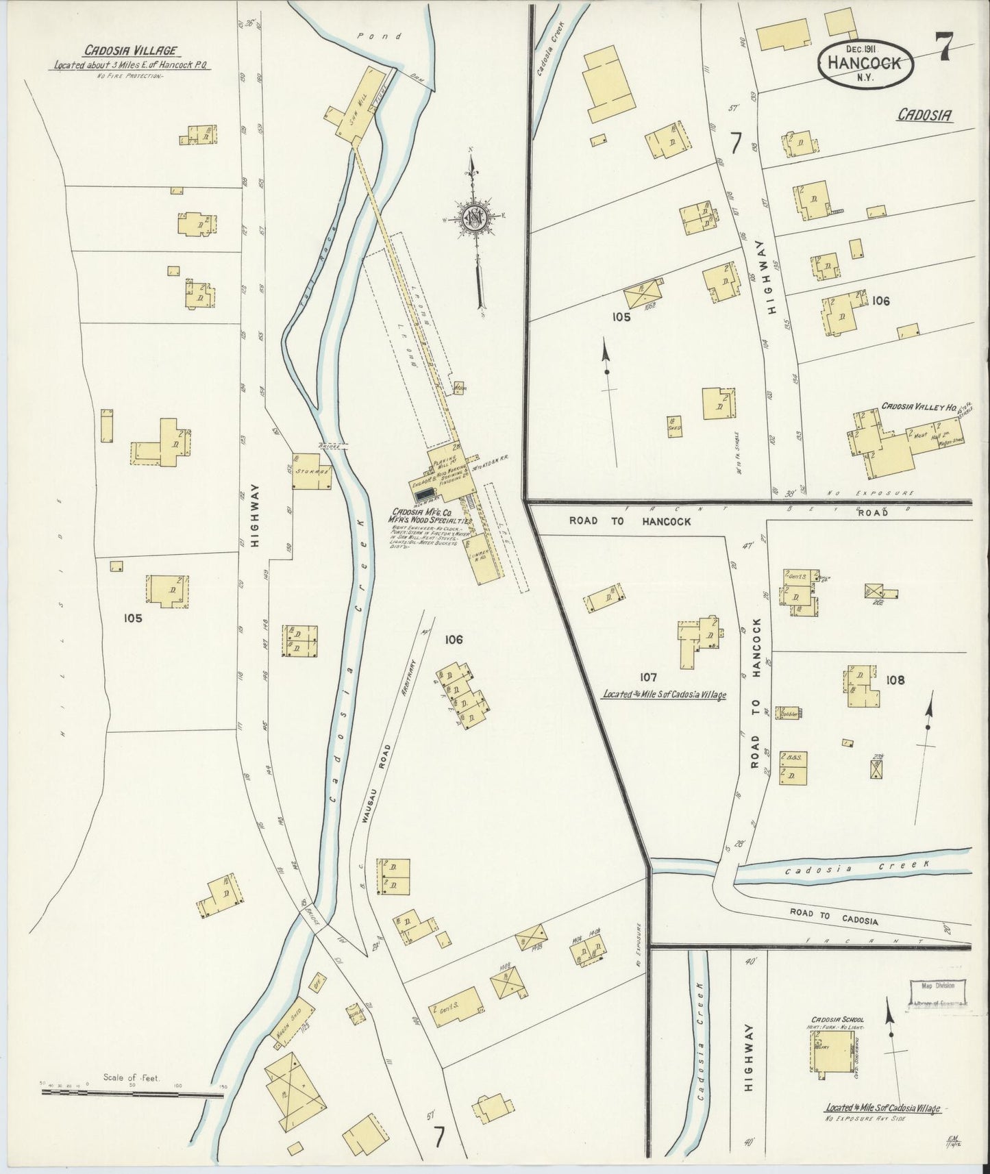Sanborn Fire Insurance Map from Hancock, Delaware County, New York (1911), Sheet #0007 - Historic Sanborn Fire Insurance Map Print, vintage old map wall art, antique decor, genealogy gift, New York New York map