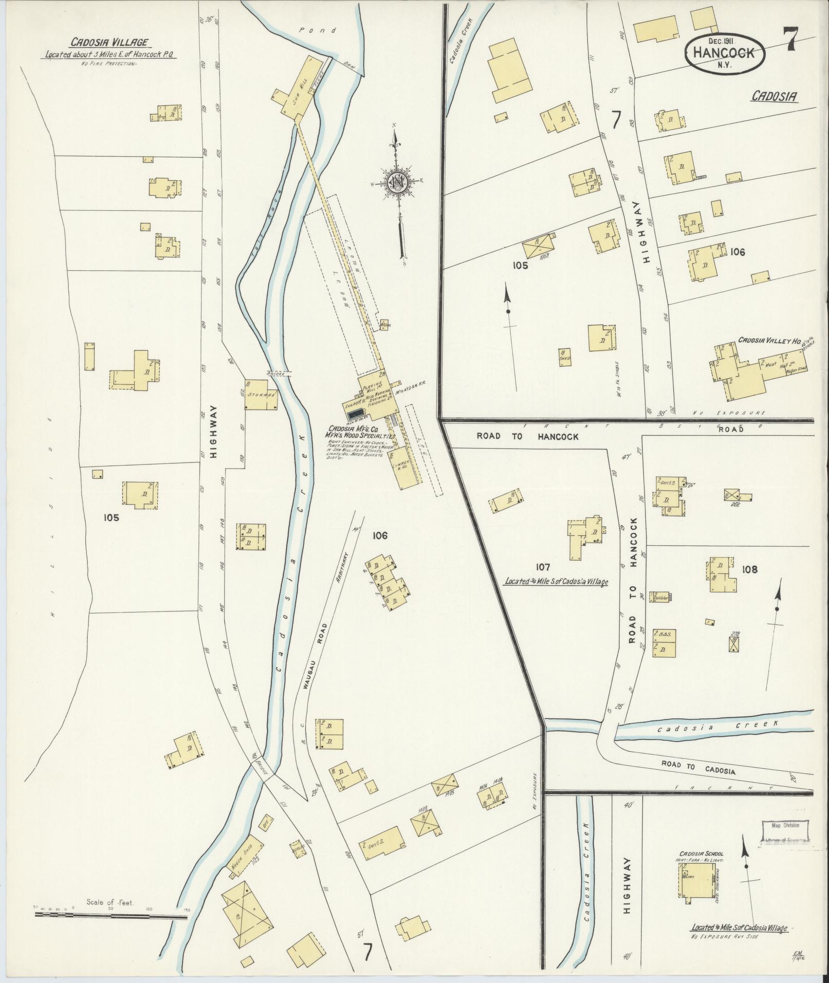 Sanborn Fire Insurance Map from Hancock, Delaware County, New York (1911), Sheet #0007 - Historic Sanborn Fire Insurance Map Print, vintage old map wall art, antique decor, genealogy gift, New York New York map