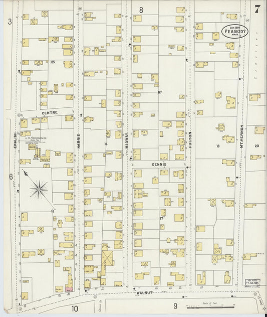 Sanborn Fire Insurance Map from Peabody, Essex County, Massachusetts (1897), Sheet #0007 - Historic Sanborn Fire Insurance Map Print, vintage old map wall art, antique decor, genealogy gift, Massachusetts Massachusetts map
