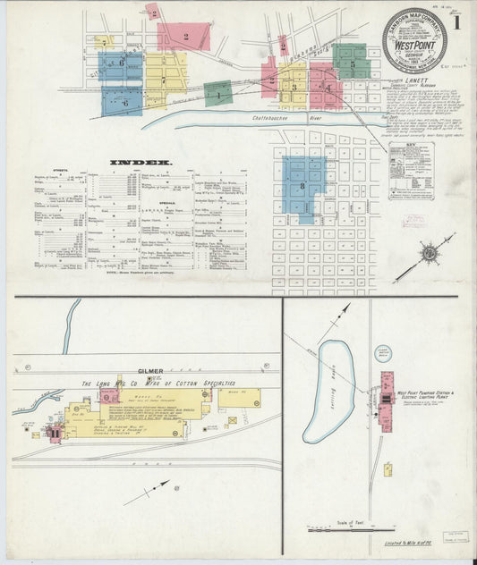 Sanborn Fire Insurance Map from West Point, Troup County, Georgia (1911), Sheet #0001 - Historic Sanborn Fire Insurance Map Print, vintage old map wall art, antique decor, genealogy gift, Georgia Georgia map