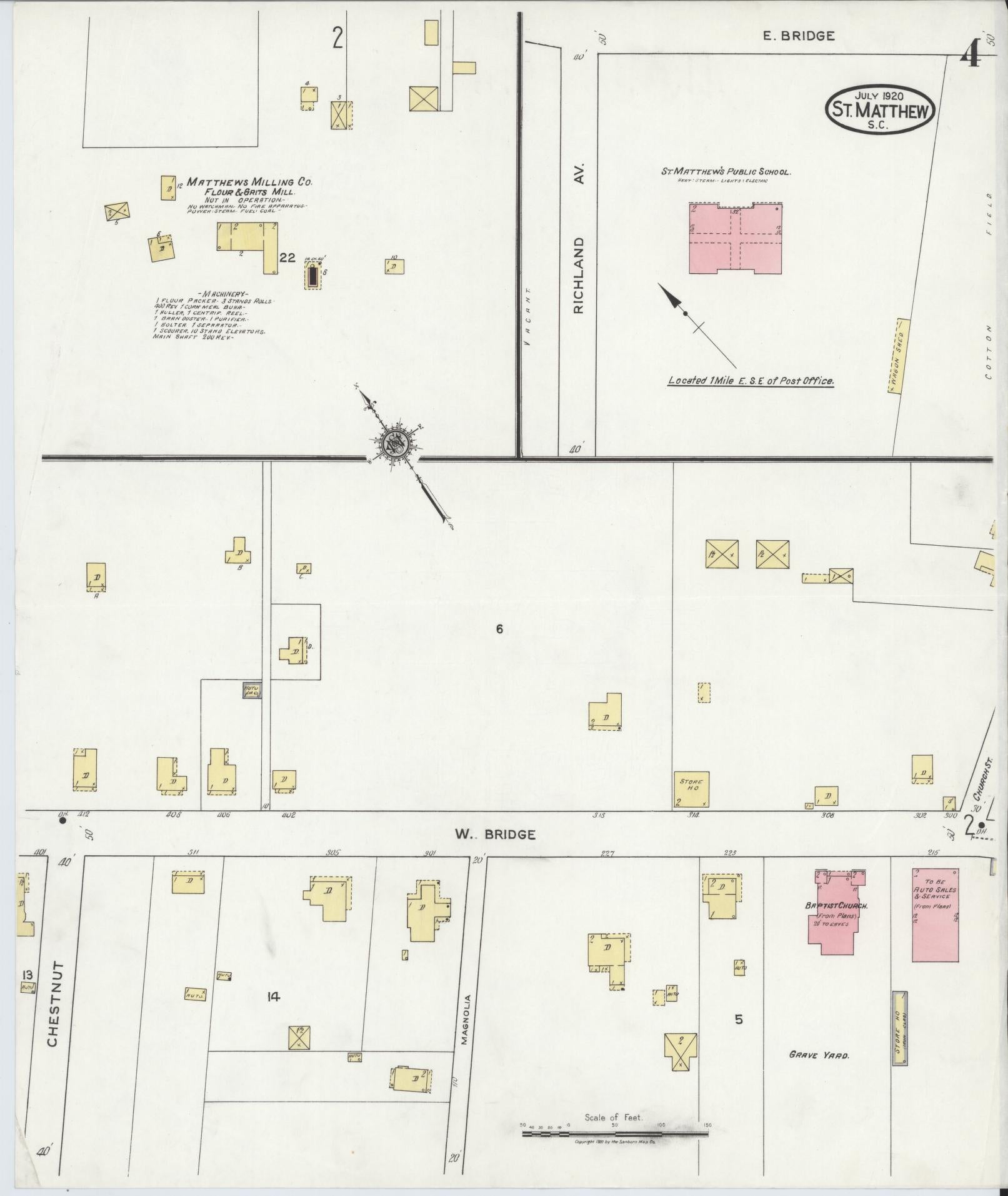 Sanborn Fire Insurance Map from Saint Matthews, Calhoun County, South Carolina (1920), Sheet #0004 - Complete Map Set gallery image, historic Sanborn map, vintage wall art, South Carolina South Carolina