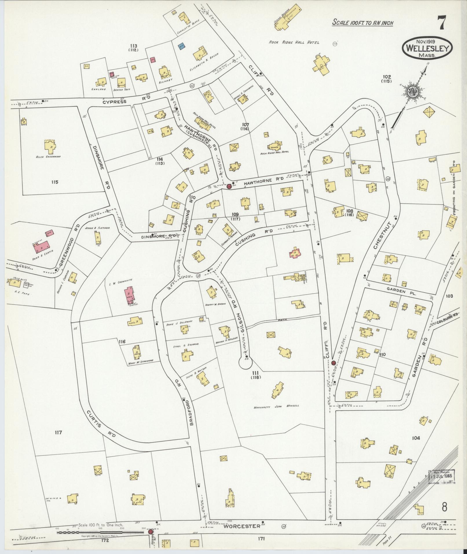 Sanborn Fire Insurance Map from Wellesley, Norfolk County, Massachusetts (1919), Sheet #0007 - Complete Map Set gallery image, historic Sanborn map, vintage wall art, Massachusetts Massachusetts