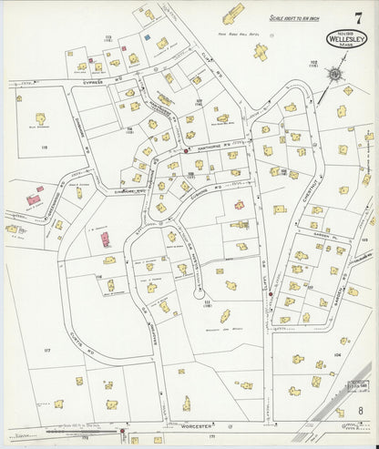 Sanborn Fire Insurance Map from Wellesley, Norfolk County, Massachusetts (1919), Sheet #0007 - Complete Map Set gallery image, historic Sanborn map, vintage wall art, Massachusetts Massachusetts