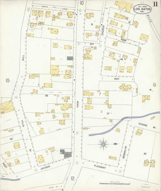 Sanborn Fire Insurance Map from Los Gatos, Santa Clara County, California (1904), Sheet #0011 - Historic Sanborn Fire Insurance Map Print, vintage old map wall art, antique decor, genealogy gift, California California map