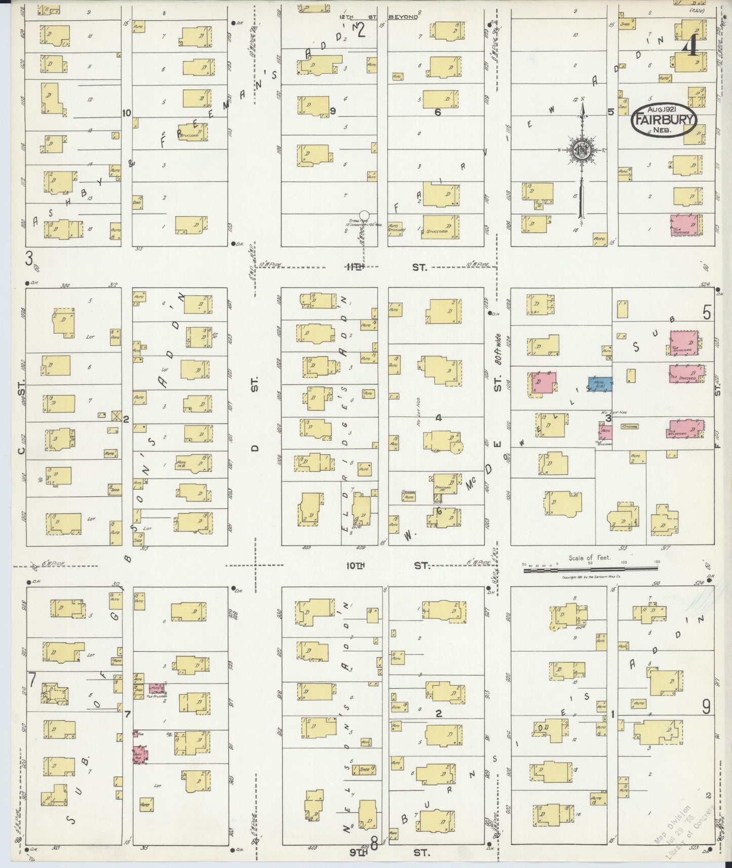 Sanborn Fire Insurance Map from Fairbury, Jefferson County, Nebraska (1921), Sheet #0004 - Historic Sanborn Fire Insurance Map Print, vintage old map wall art, antique decor, genealogy gift, Nebraska Nebraska map