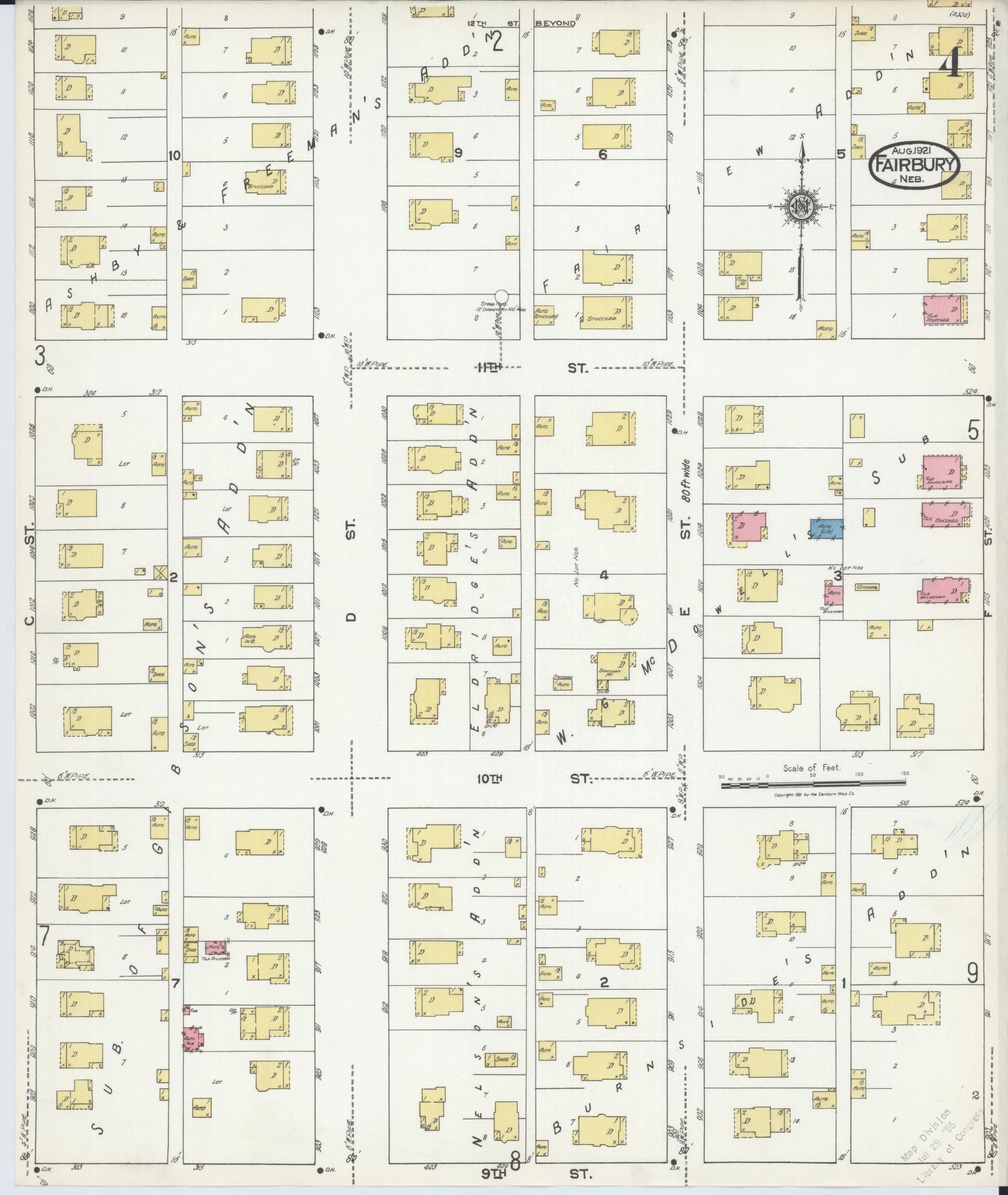 Sanborn Fire Insurance Map from Fairbury, Jefferson County, Nebraska (1921), Sheet #0004 - Historic Sanborn Fire Insurance Map Print, vintage old map wall art, antique decor, genealogy gift, Nebraska Nebraska map