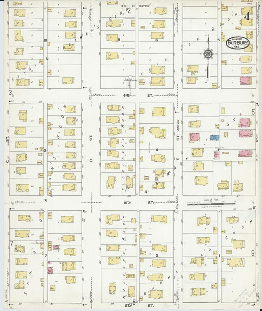 Sanborn Fire Insurance Map from Fairbury, Jefferson County, Nebraska (1921), Sheet #0004 - Historic Sanborn Fire Insurance Map Print, vintage old map wall art, antique decor, genealogy gift, Nebraska Nebraska map