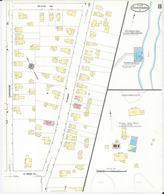 Sanborn Fire Insurance Map from Fair Haven, Rutland County, Vermont (1909), Sheet #0008 - Historic Sanborn Fire Insurance Map Print, vintage old map wall art, antique decor, genealogy gift, Vermont Vermont map