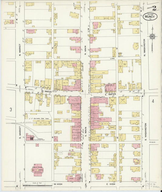 Sanborn Fire Insurance Map from Muncy, Lycoming County, Pennsylvania (1916), Sheet #0002 - Historic Sanborn Fire Insurance Map Print, vintage old map wall art, antique decor, genealogy gift, Pennsylvania Pennsylvania map