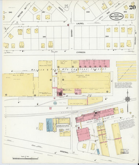 Sanborn Fire Insurance Map from Watertown, Middlesex County, Massachusetts (1911), Sheet #0020 - Historic Sanborn Fire Insurance Map Print, vintage old map wall art, antique decor, genealogy gift, Massachusetts Massachusetts map