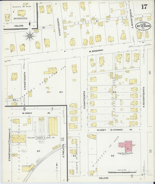 Sanborn Fire Insurance Map from Mount Vernon, Jefferson County, Illinois (1908), Sheet #0017 - Historic Sanborn Fire Insurance Map Print, vintage old map wall art, antique decor, genealogy gift, Illinois Illinois map