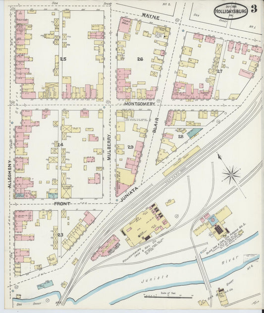 Sanborn Fire Insurance Map from Hollidaysburg, Blair County, Pennsylvania (1891), Sheet #0003 - Historic Sanborn Fire Insurance Map Print, vintage old map wall art, antique decor, genealogy gift, Pennsylvania Pennsylvania map