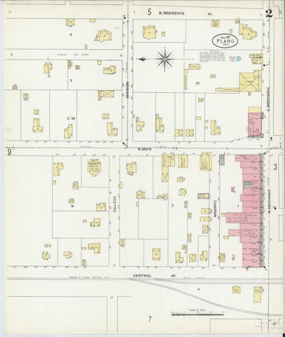 Sanborn Fire Insurance Map from Plano, Collin County, Texas (1907), Sheet #0002 - Historic Sanborn Fire Insurance Map Print, vintage old map wall art, antique decor, genealogy gift, Texas Texas map