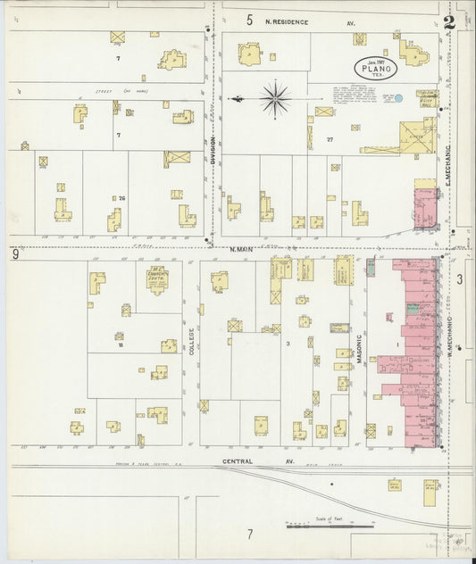 Sanborn Fire Insurance Map from Plano, Collin County, Texas (1907), Sheet #0002 - Historic Sanborn Fire Insurance Map Print, vintage old map wall art, antique decor, genealogy gift, Texas Texas map