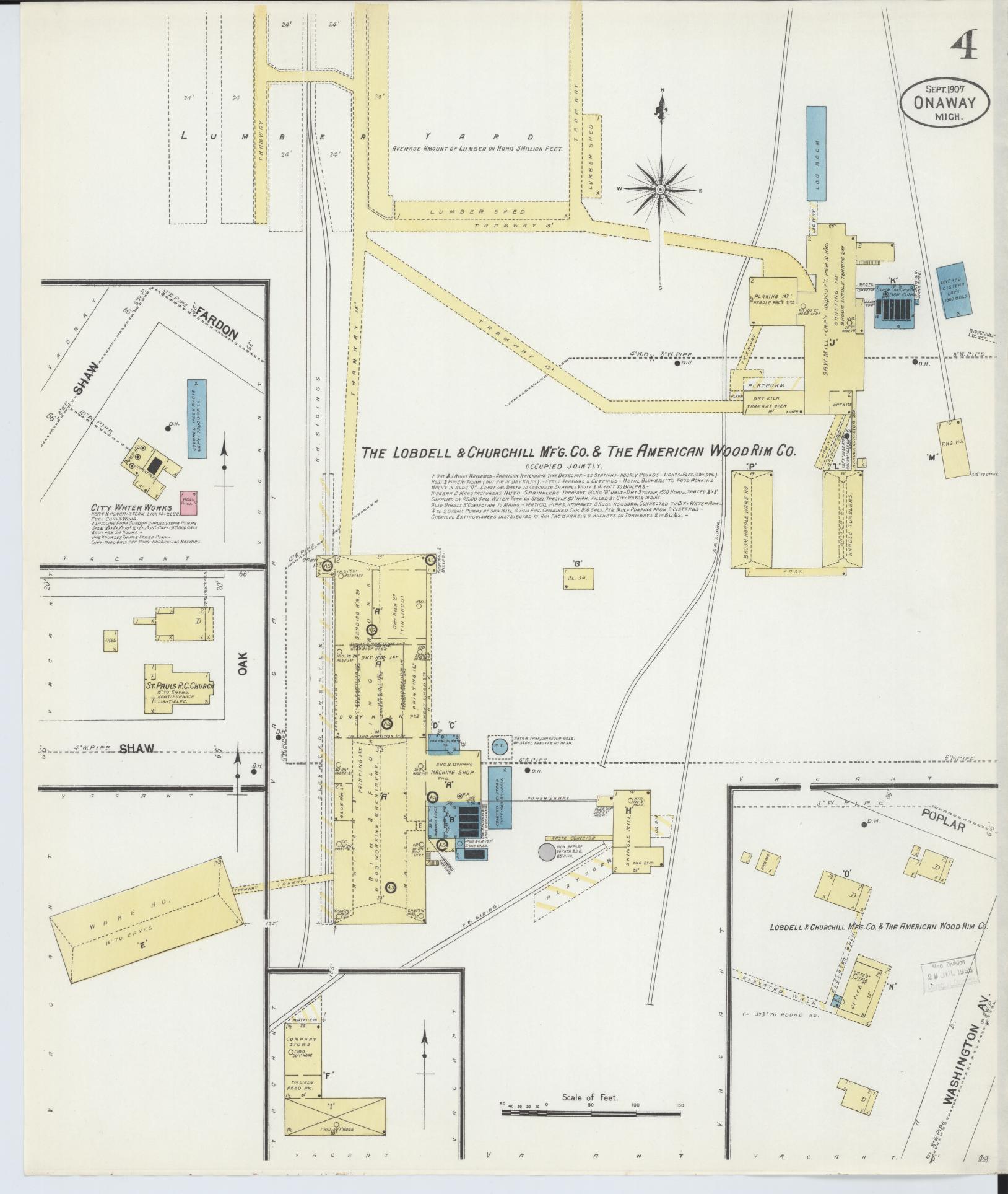 Sanborn Fire Insurance Map from Onaway, Presque Isle County, Michigan (1907), Sheet #0004 - Complete Map Set gallery image, historic Sanborn map, vintage wall art, Michigan Michigan