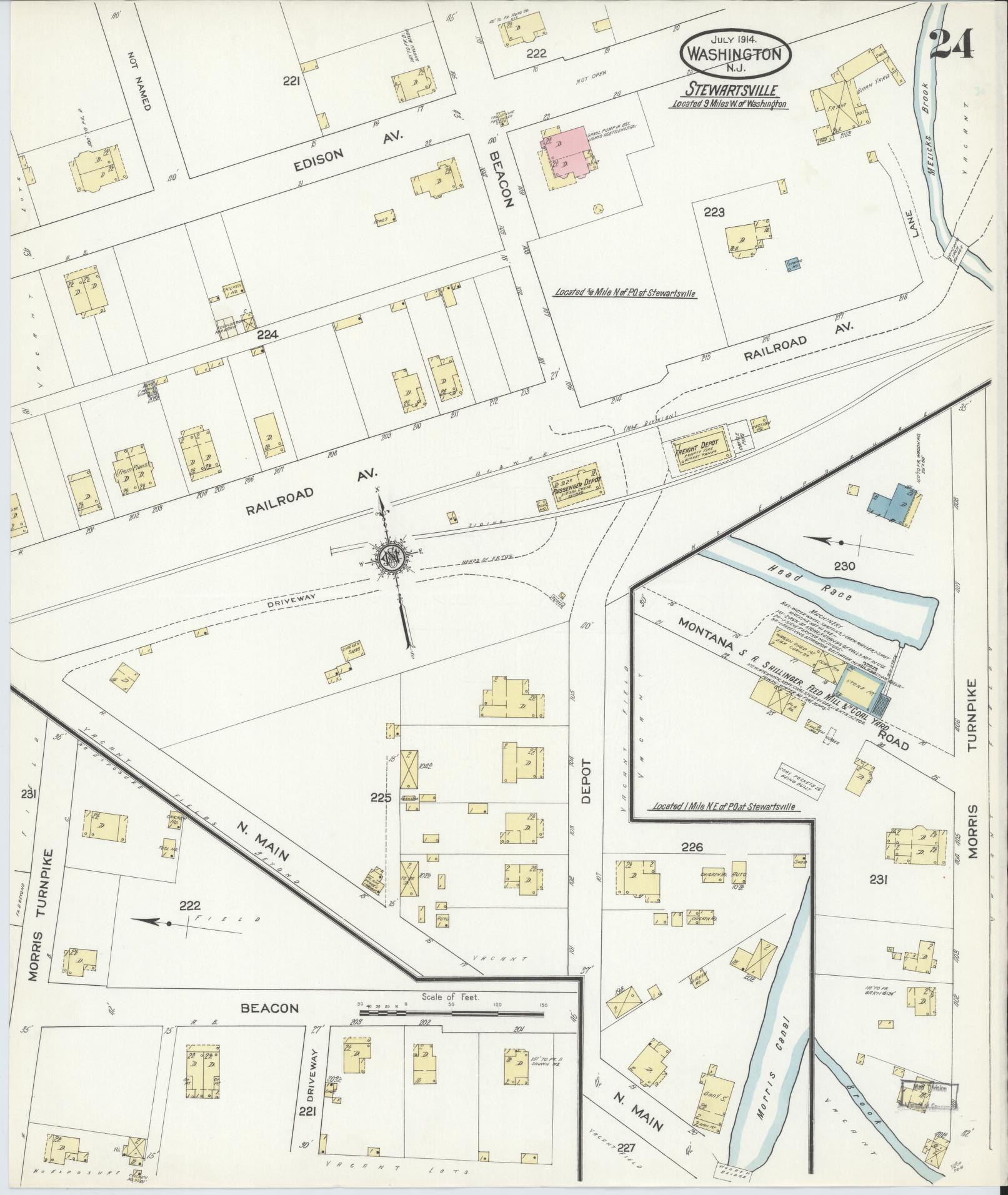 Sanborn Fire Insurance Map from Washington, Warren County, New Jersey (1914), Sheet #0024 - Historic Sanborn Fire Insurance Map Print, vintage old map wall art, antique decor, genealogy gift, Washington Washington map