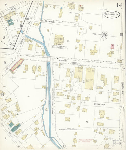 Sanborn Fire Insurance Map from Grass Valley, Nevada County, California (1898), Sheet #0014 - Historic Sanborn Fire Insurance Map Print, vintage old map wall art, antique decor, genealogy gift, California California map