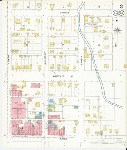 Sanborn Fire Insurance Map from Olathe, Johnson County, Kansas (1905), Sheet #0003 - Complete Map Set gallery image, historic Sanborn map, vintage wall art, Kansas Kansas
