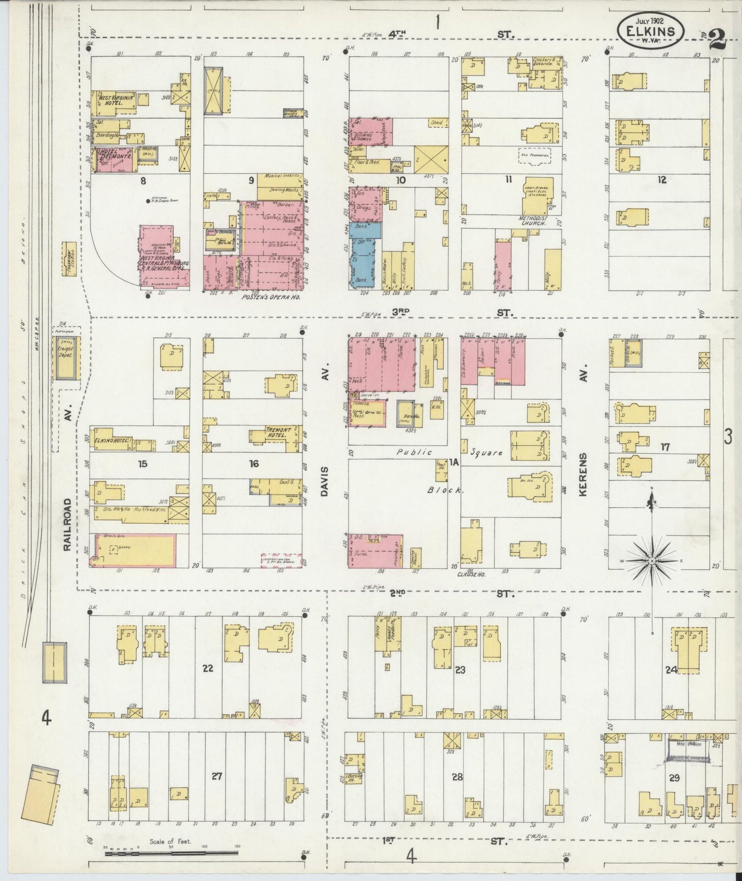 Sanborn Fire Insurance Map from Elkins, Randolph County, West Virginia (1902), Sheet #0002 - Complete Map Set gallery image, historic Sanborn map, vintage wall art, West Virginia West Virginia