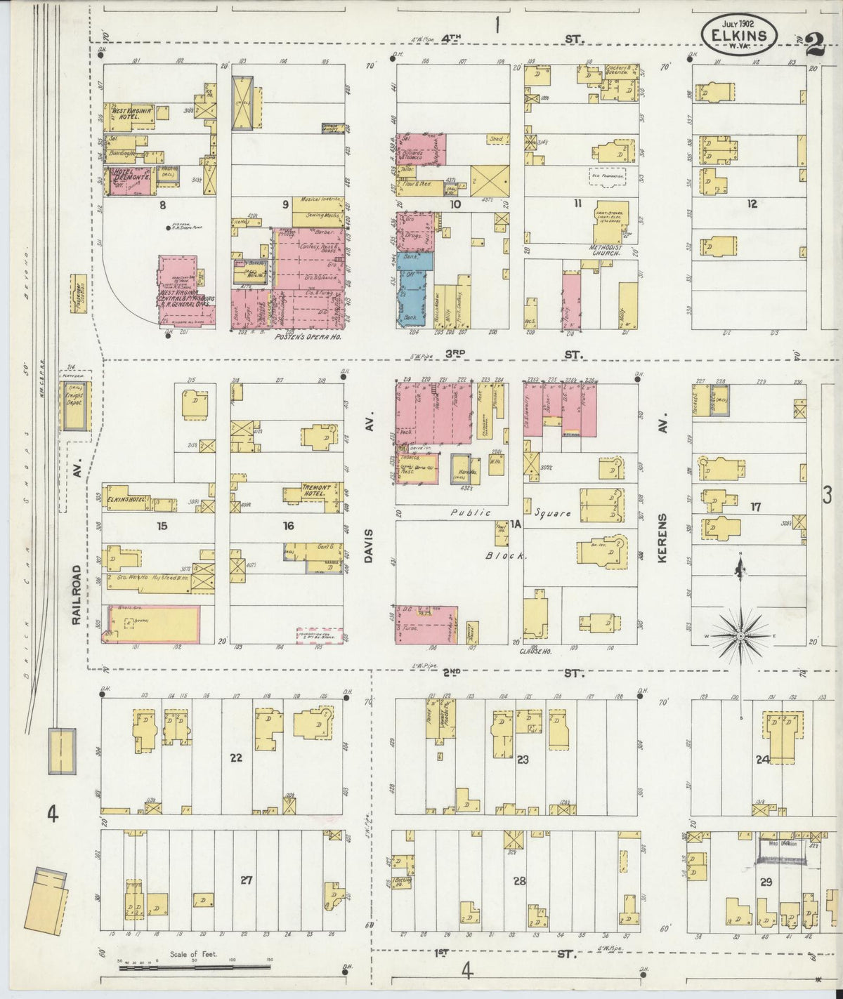Sanborn Fire Insurance Map from Elkins, Randolph County, West Virginia (1902), Sheet #0002 - Complete Map Set gallery image, historic Sanborn map, vintage wall art, West Virginia West Virginia