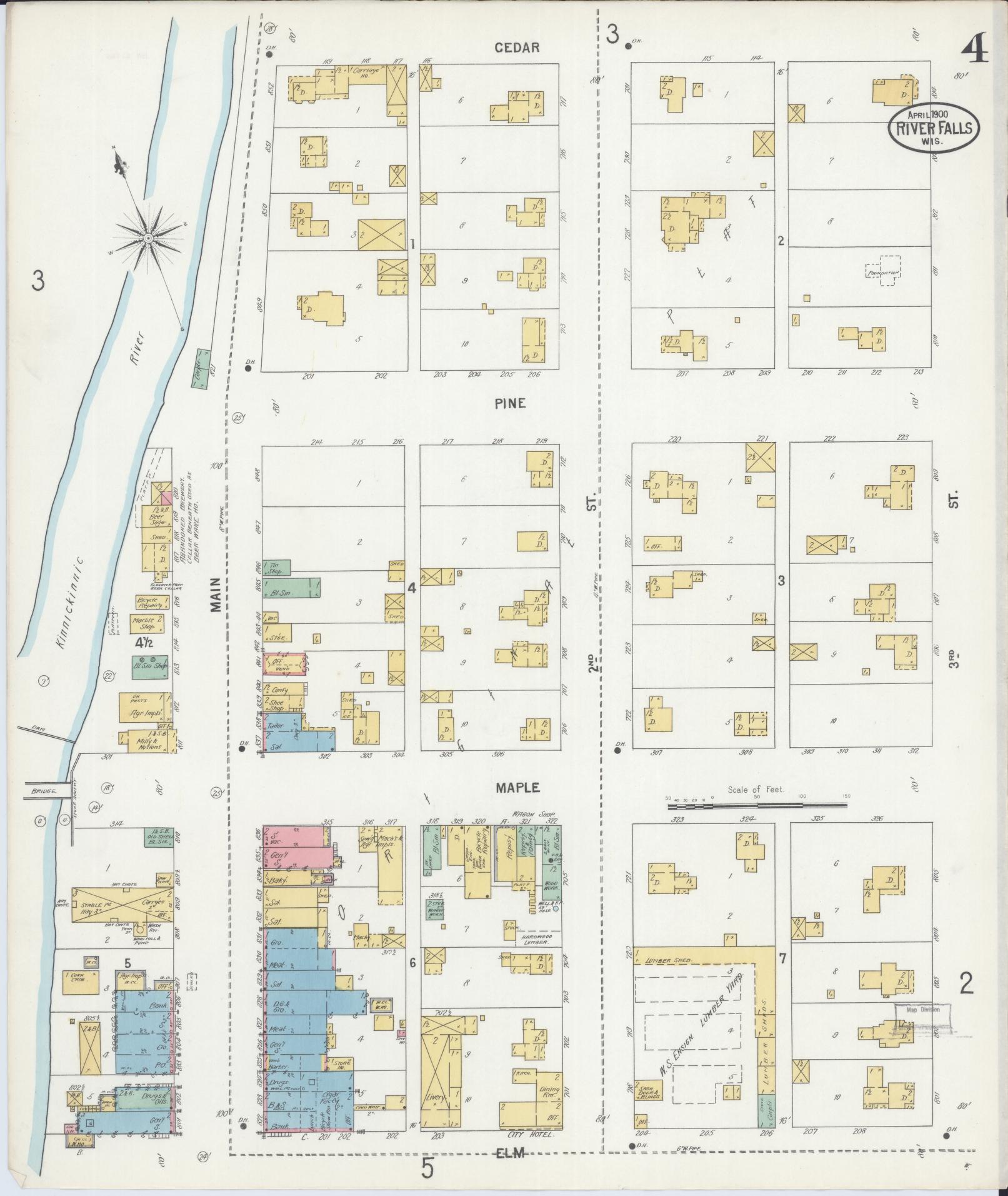 Sanborn Fire Insurance Map from River Falls, St. Croix and Pierce Counties, Wisconsin (1900), Sheet #0004 - Complete Map Set gallery image, historic Sanborn map, vintage wall art, Wisconsin Wisconsin