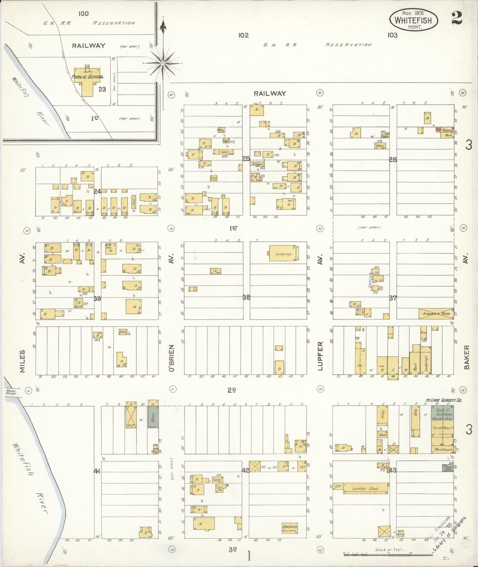 Sanborn Fire Insurance Map from Whitefish, Flathead County, Montana (1905), Sheet #0002 - Historic Sanborn Fire Insurance Map Print, vintage old map wall art, antique decor, genealogy gift, Montana Montana map