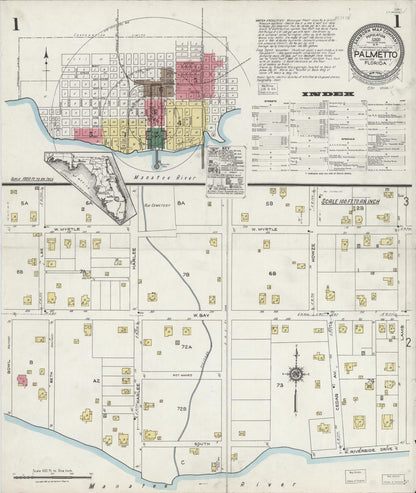 Sanborn Fire Insurance Map from Palmetto, Manatee County, Florida (1923), Sheet #0001 - Historic Sanborn Fire Insurance Map Print, vintage old map wall art, antique decor, genealogy gift, Florida Florida map