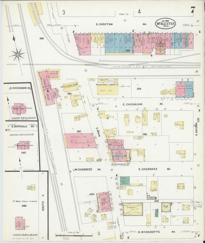 Sanborn Fire Insurance Map from McAlester, Pittsburg County, Oklahoma (1908), Sheet #0007 - Complete Map Set gallery image, historic Sanborn map, vintage wall art, Oklahoma Oklahoma
