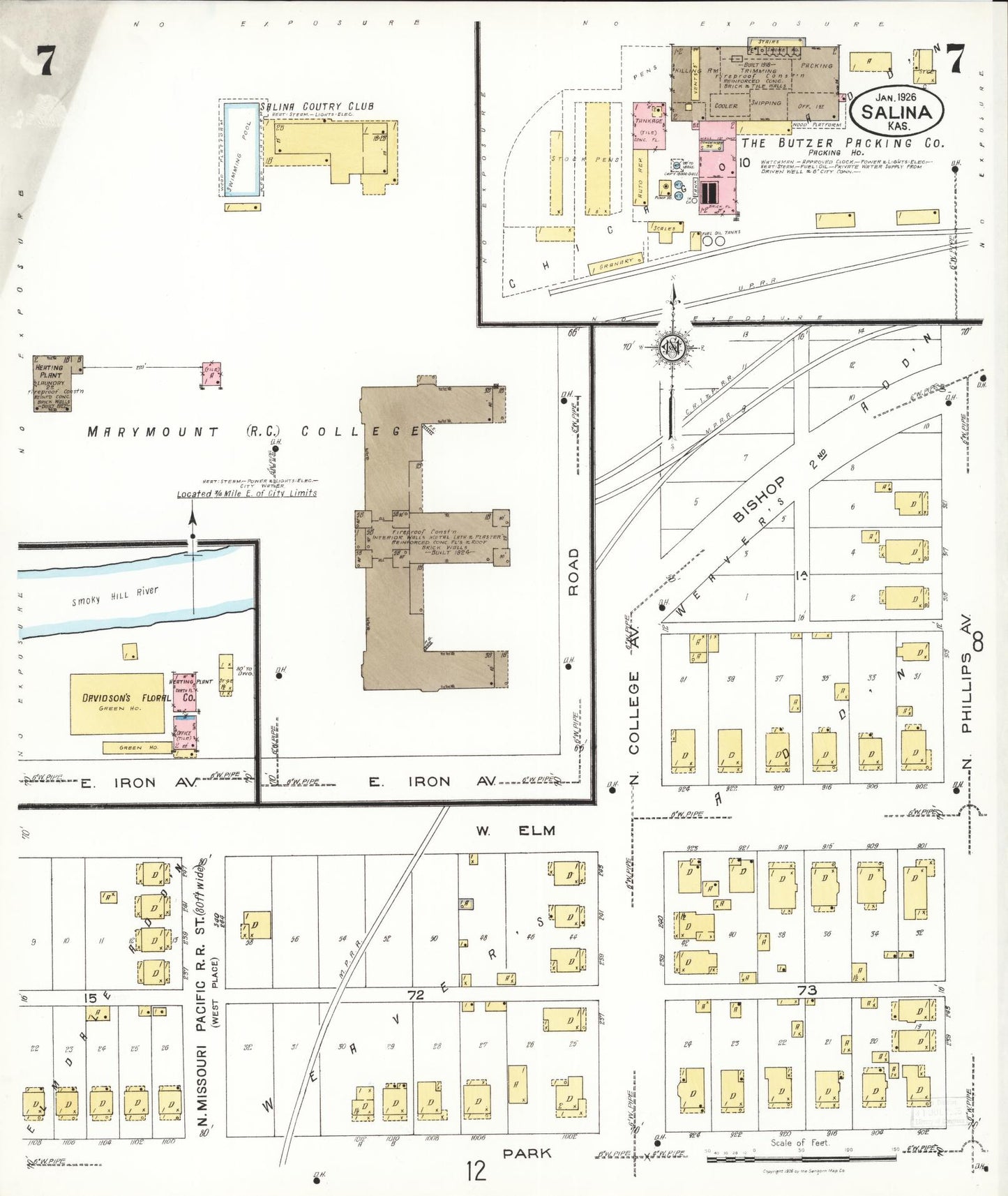 Sanborn Fire Insurance Map from Salina, Saline County, Kansas (1926), Sheet #0007 - Complete Map Set gallery image, historic Sanborn map, vintage wall art, Kansas Kansas