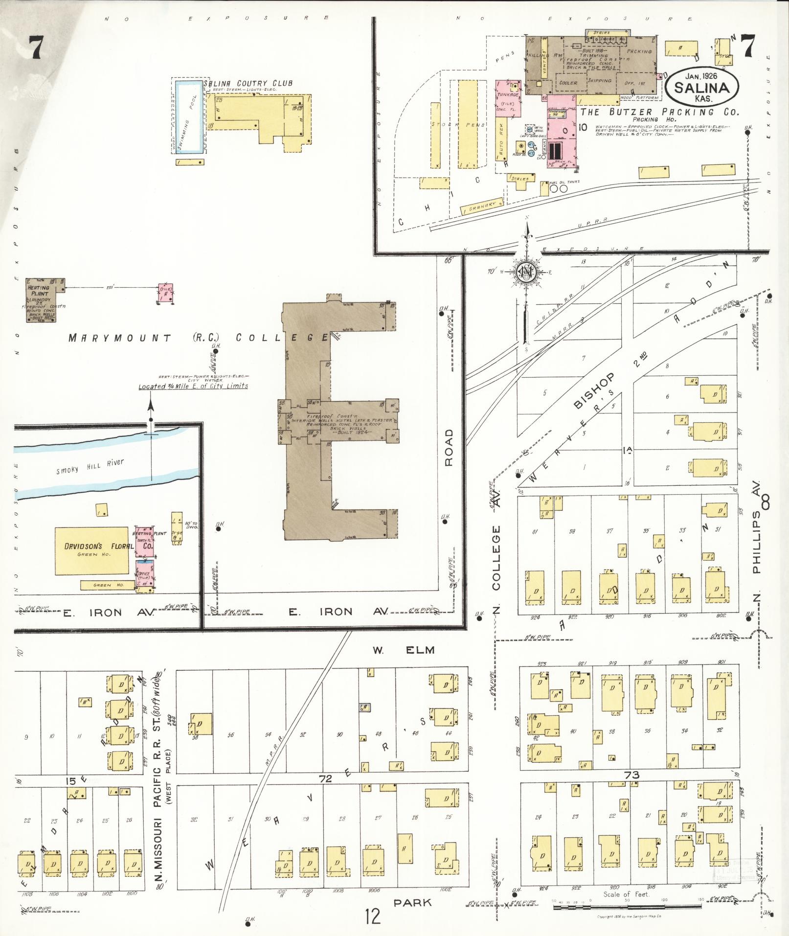 Sanborn Fire Insurance Map from Salina, Saline County, Kansas (1926), Sheet #0007 - Complete Map Set gallery image, historic Sanborn map, vintage wall art, Kansas Kansas